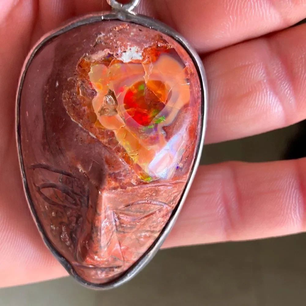 Fire opal stone necklace